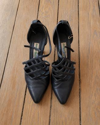 Scarpe vintage nere lace up in vero cuoio tg 36.5