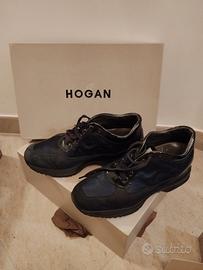 Hogan donna in pelle scamosciata blu e vernice