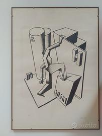 Ivo Pannaggi - Il costruttore - Litografia firmata