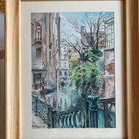 quadretto scorcio Venezia, acquerello su carta