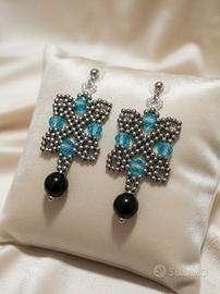 Orecchini vintage Art decò gemme ossidiana nera