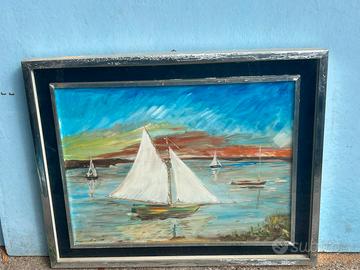 Dipinto vintage con barche a vela