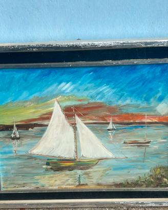 Dipinto vintage con barche a vela