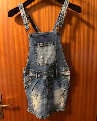 Salopette gonna in jeans donna tg. S effetto used