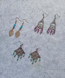 Set 3 paia di orecchini pendenti stile boho