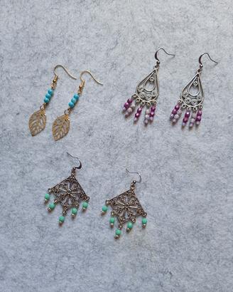 Set 3 paia di orecchini pendenti stile boho