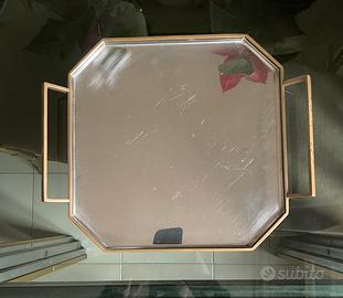 Vassoio a specchio con cornice in ottone