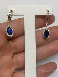 Orecchini oro 14kt e pietre blu