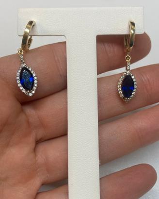 Orecchini oro 14kt e pietre blu