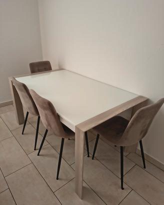 Tavolo Allungabile Noce Chiaro e Vetro Bianco