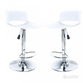 Set 2 Sgabelli Alti Bar Acciaio e Plastica Bianco