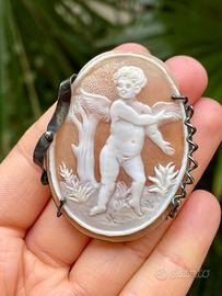 Ciondolo cammeo conchiglia angelo e argento 925