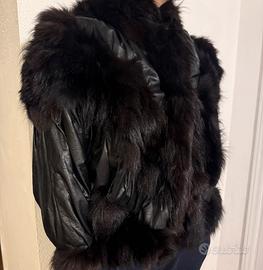 Giacca in pelle vintage inserti in pelliccia volpe