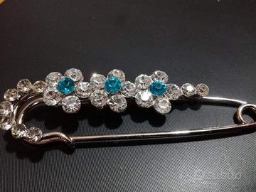 SPILLA gioiello - graffetta azzurra (base argento)