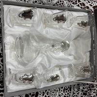 Servizio di 6 bicchierini, cristallo e arg. 925,
