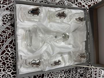 Servizio di 6 bicchierini, cristallo e arg. 925,
