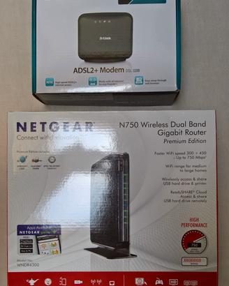 Modem D-Link DSL-320B e Router Netgear N750