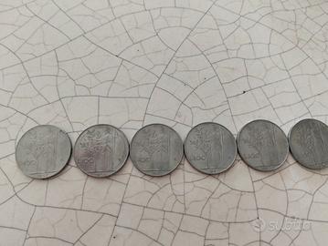 sei monete da cento lire da 1956 a 1967