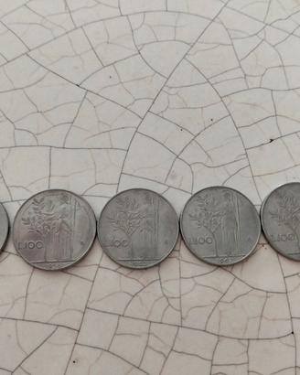 sei monete da cento lire da 1956 a 1967