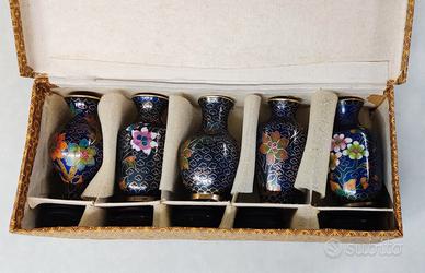 Set di 5 vasetti Cinesi vintage stile cloisonné