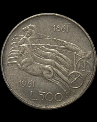 Moneta 500 Lire d'argento Italia Unità d'Italia