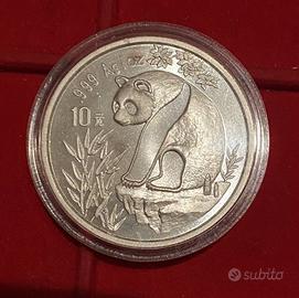 10 Yuan 1993 Panda Oncia Cina CCP Argento Plata