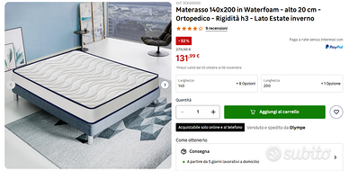 MATERASSO 140 X 200 Waterfoam Ortopedico