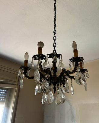 Lampadario vintage con gocce in cristallo – Ø 50cm