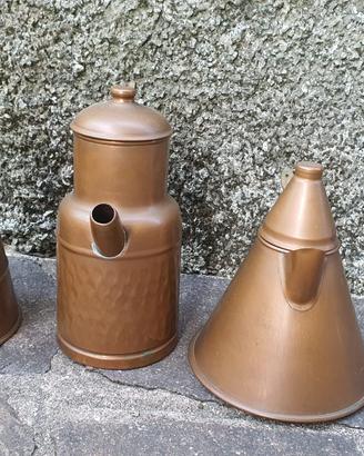 tris caffettiere vintage in rame - bricchi d’epoca