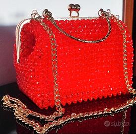 Borsetta clutch bauletto di perline rosse 
