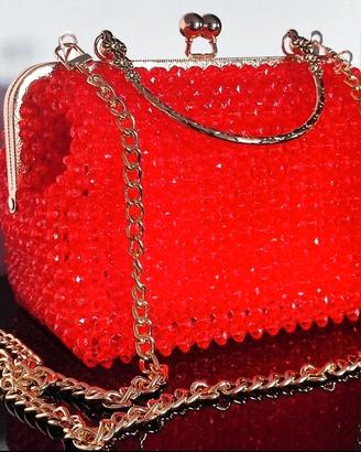 Borsetta clutch bauletto di perline rosse 