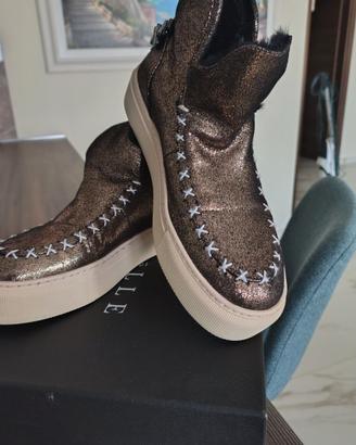 Scarponcini Sneakers Bronzo, Pelliccia