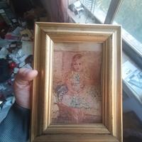 Quadretto antico vintage bambina R. Merli