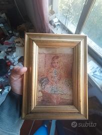 Quadretto antico vintage bambina R. Merli