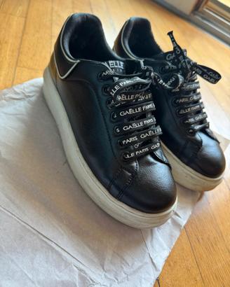 GAELLE PARIS SCARPE DONNA SNEAKERS PELLE NERO 