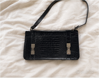 Borsa da Spalla Vintage Nera Stampa Coccodrillo –
