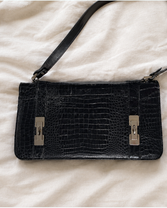 Borsa da Spalla Vintage Nera Stampa Coccodrillo –