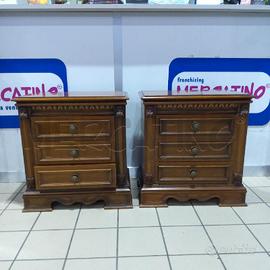 COMODINI COPPIA LEGNO 3 CASSETTI