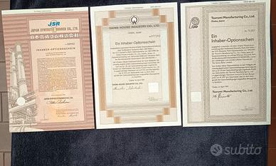 Giappone Lotto N. 3 splendidi Certificati Obbligaz