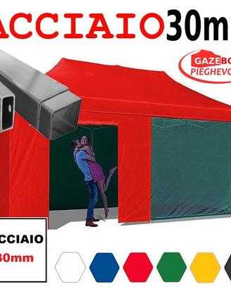 Gazebo 3x6 rosso pieghevole ACCIAIO laterali
