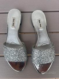 Ciabatta miu miu con paillettes argento