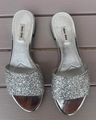 Ciabatta miu miu con paillettes argento