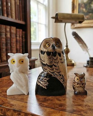  3 Statuine gufi varie misure da collezione