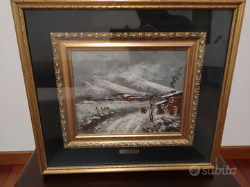 Quadro Bertè paesaggio invernale 20x25 d'epoca