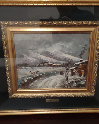 Quadro Bertè paesaggio invernale 20x25 d'epoca
