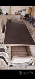 set giardino in rattan con tavolo in vetro