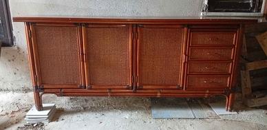 Credenza rattan bambù midollino originale vintage