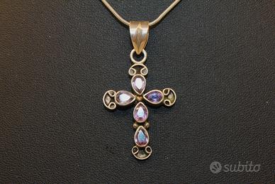 Splendida collana crocefisso argento ametiste
