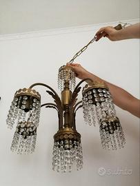 Lampadario in ottone e cristalli swarovski