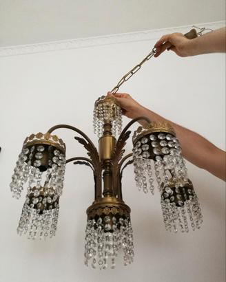 Lampadario in ottone e cristalli swarovski